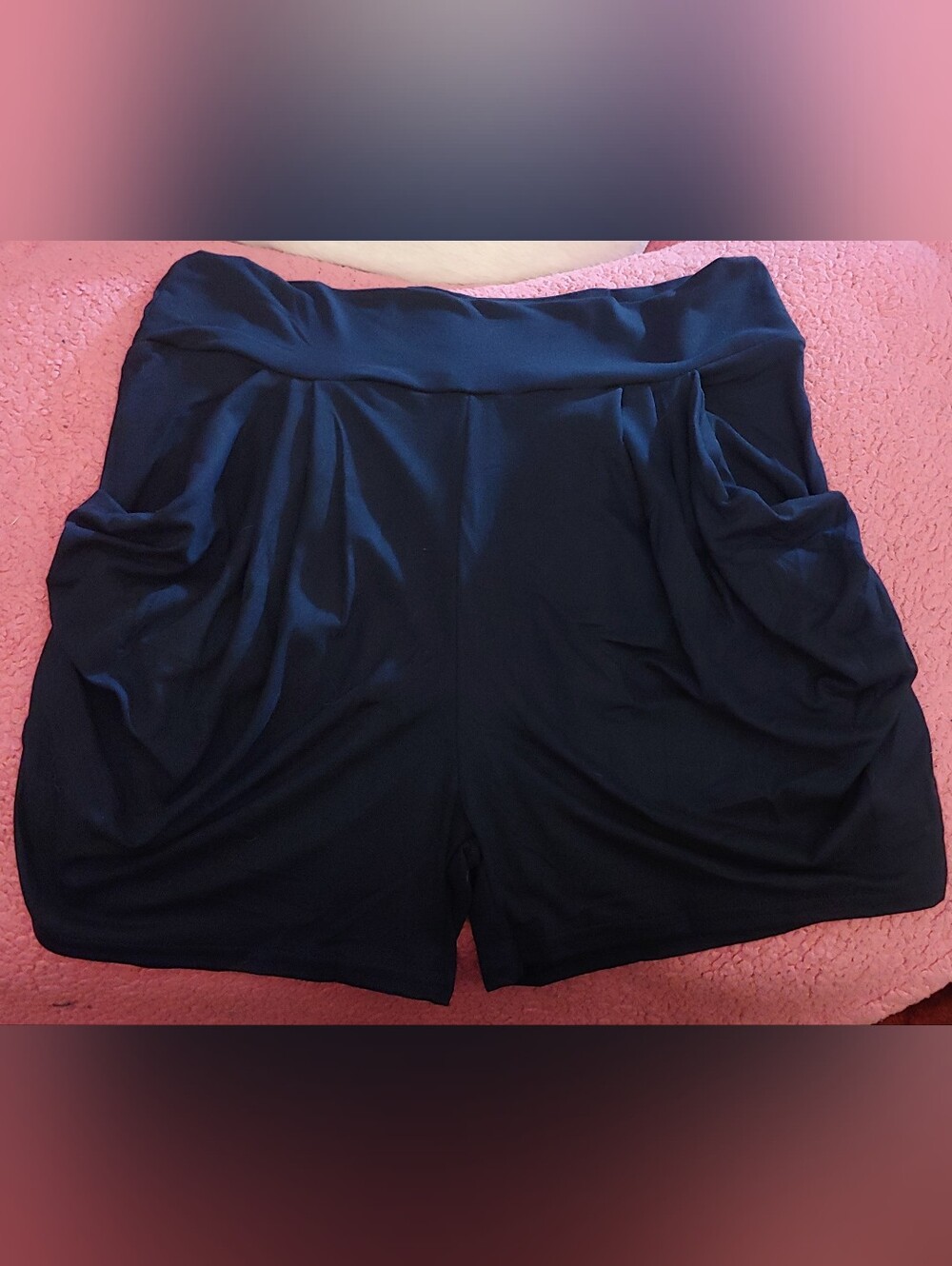 Solid Navy Blue High Rise Slouchy Pocket Short